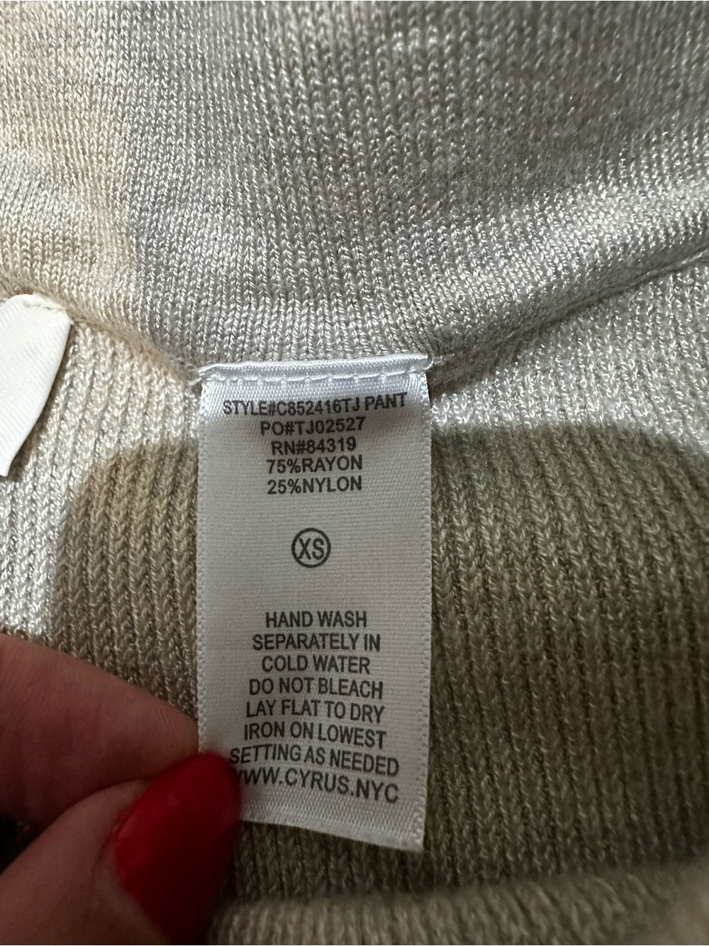 Cyrus Beige Knit Pants Flare 34” Inseam Minimalist Travel Elastic Waist XS - Picture 3 of 6